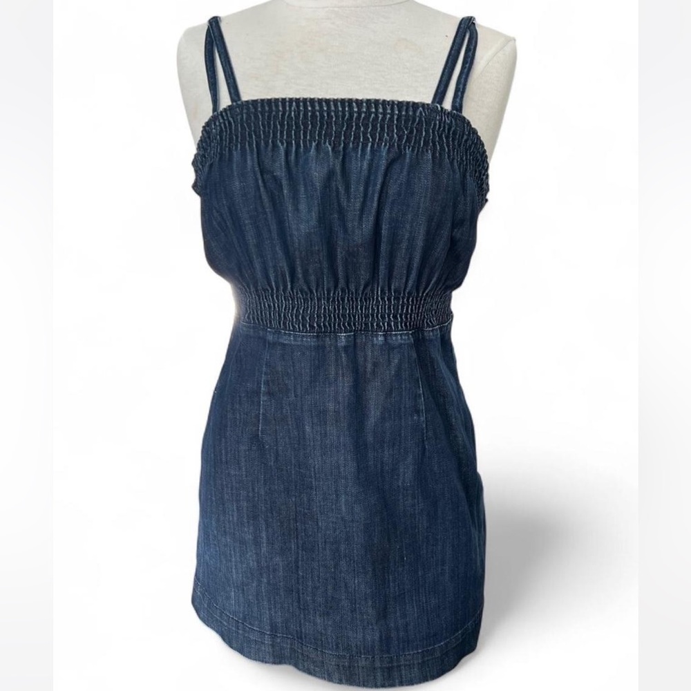 7 For All Mankind denim smocked dark wash mini dress  Medium